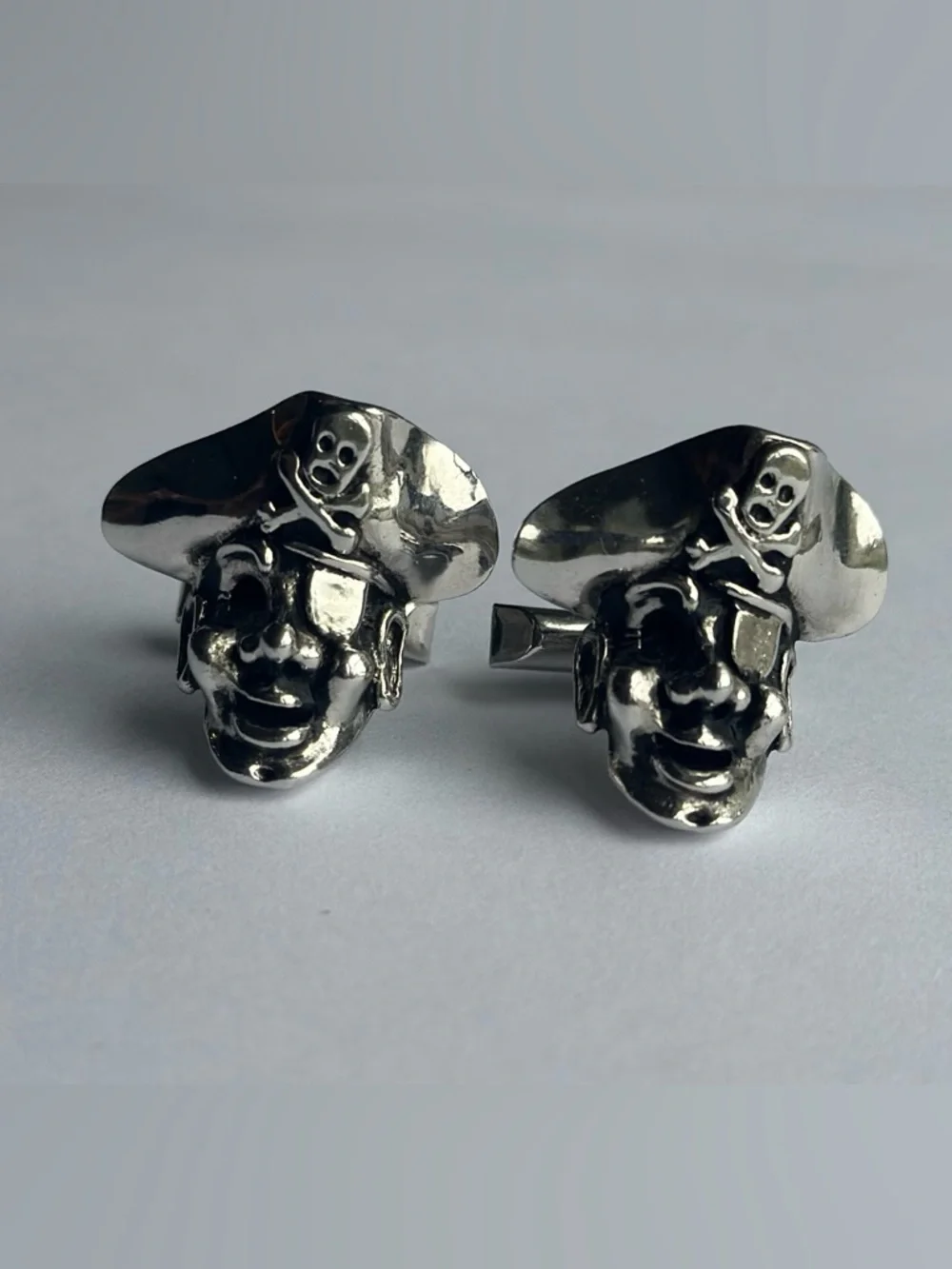 Swank Pirate Skull Silver Cufflinks - Men Accessories